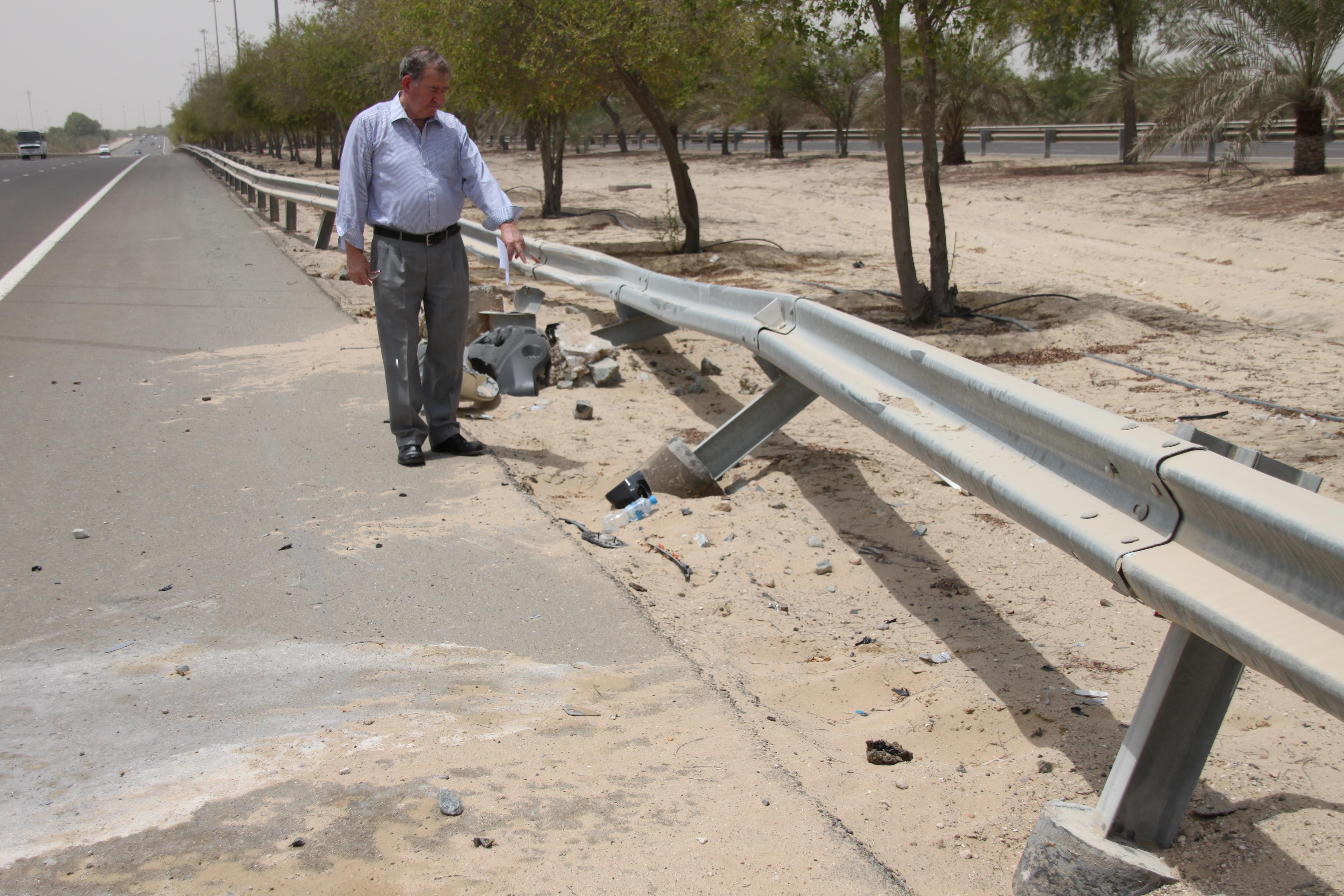 Guardrail dragged down by posts