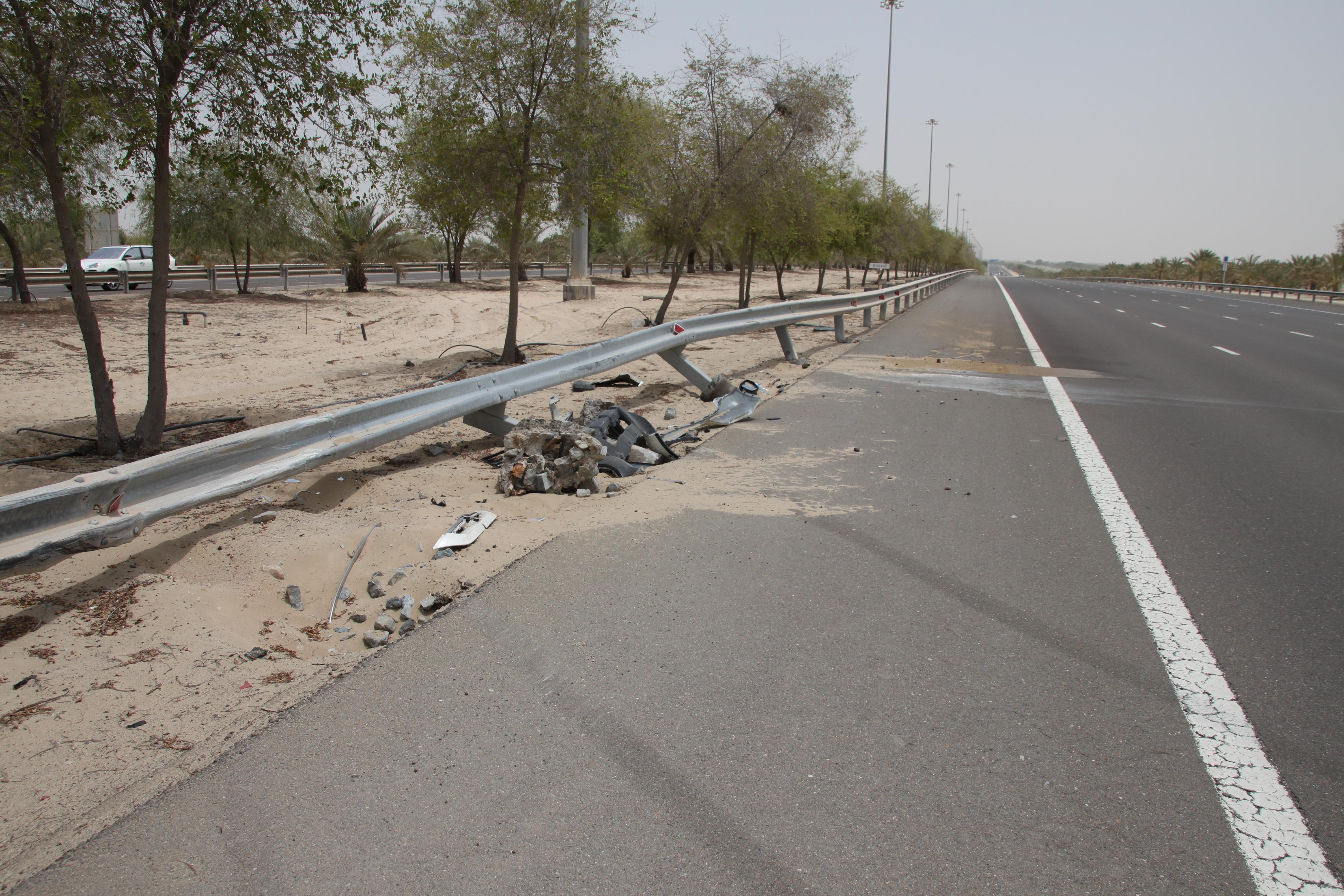 Guardrail dragged down by posts